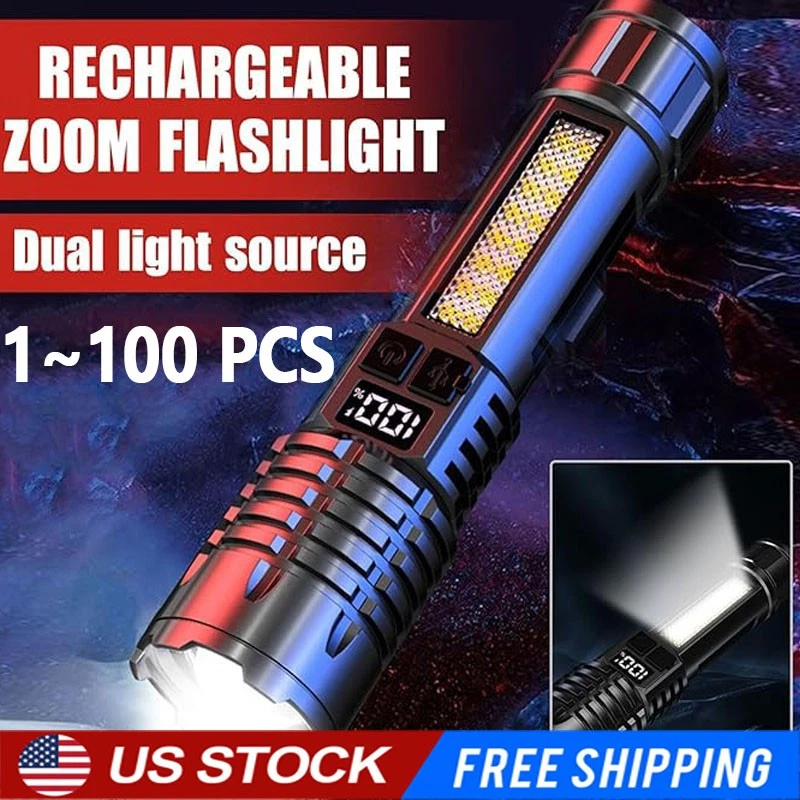 Torcia LED Potente Professionale 7000 Lumen USB Ricaricabile 5 Modalità Super Luminosa Militare Torcia Elettrica Impermeabile con Caricatore USB e Ba | Leroy Merlin