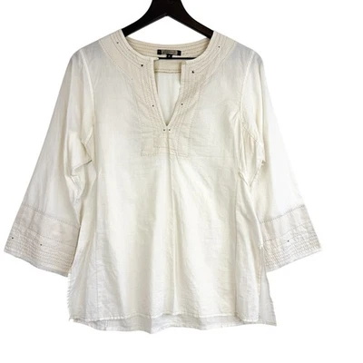 Rozae Nichols хлопок VNeck туника блузка галстук назад кремовый женщин - P XS - Изображение 1 из 4