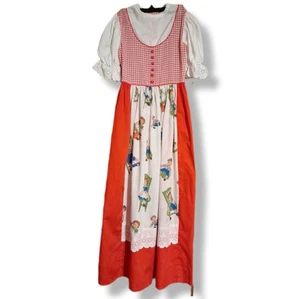 Vintage Handarbeit langes Kleid Raggedy Ann Print One Size Kinder rot Gingham Top - Bild 1 von 9