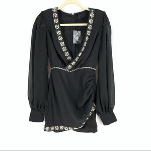 NBD Nymphelia Mini Chiffon Embellish Black Dress Women’s Size XXS NWT - Picture 1 of 12