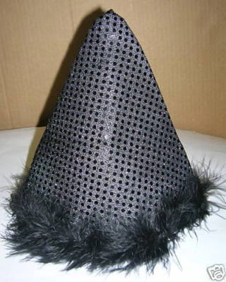  FANCY over the hill FABRIC Black BIRTHDAY PARTY HATS Witchette Lot of 3 - Image 1 of 4