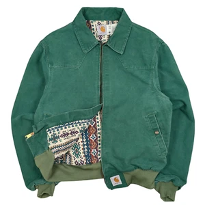 90s Carhartt Santa Fe Aztec Lined Jacket Green JS1158 Size M | Vintage US Made - Picture 1 of 8