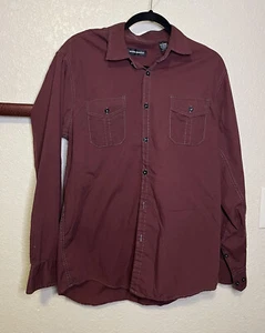 Michael Brandon Mens Button Up Roll Tab Sleeve Burgundy Collared Sz L Casual - Picture 1 of 11