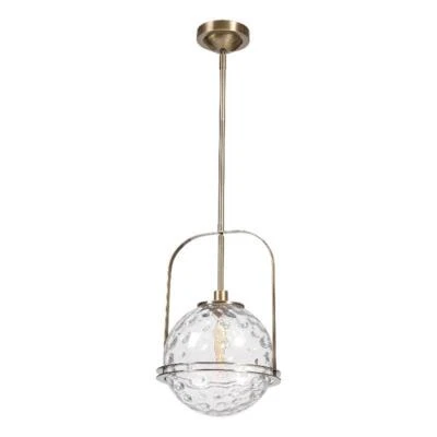 Uttermost Mimas 1-Light Steel and Glass Globe Pendant in Brass Finish - Image 1 of 4