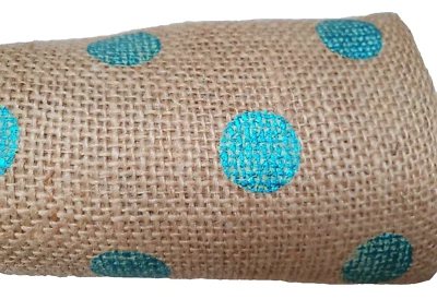 Fabric Turquoise Metallic Dot 100% Burlap Jute 47" Wide Half Plus Yard New - Image 1 of 4
