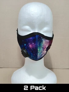 Galaxy Design Reusable Soft Cloth Breathable Face Mask W/ Breathing Valve | 2pck - Picture 1 of 3