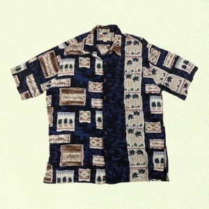 VTG Hawaiian Shirt Hilo Hattie Rayon Tapa Pattern Shirt L - Picture 1 of 3