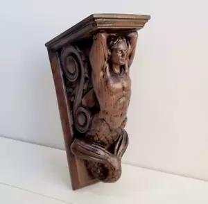 Corbel Merman di Legno, Corbel Decorativo in Legno Intagliato, 1pz, Regalo da Appendere a Parete - Foto 1 di 8