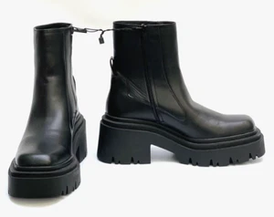 Zara Black Track Sole Ankle Boots UK4 EUR37 US6.5 Ref 3078 210 - Picture 1 of 11