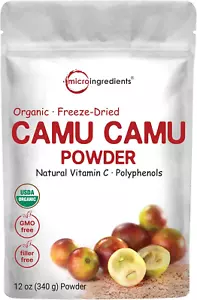 Organic Camu Camu Powder 12oz, High Natural Vitamin C Fresh Freeze-Dried Berries - Picture 1 of 6