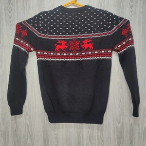 Prendas de punto vintage con patrón navideño Jamper - talla mediana - azul marino - Imagen 1 de 5