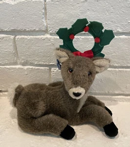 Vtg Applause Reindeer Wreath Antlers Bow Plush Stuffed Christmas Original Tag - Picture 1 of 2