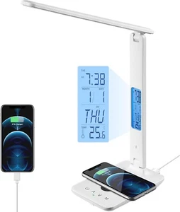 LED Desk Lamp with Wireless Charger, USB Charging Port, Office Table Lamp with C - Picture 1 of 9