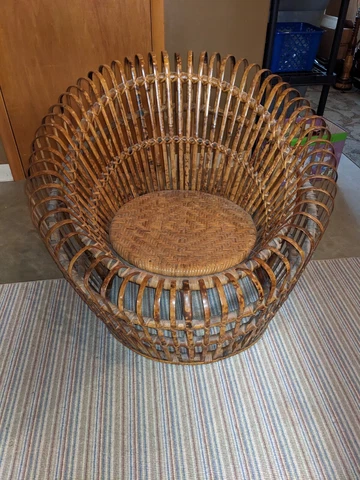 Vintage Franco Albini Style Round Bamboo Rattan Chair Unique Design RARE Cover