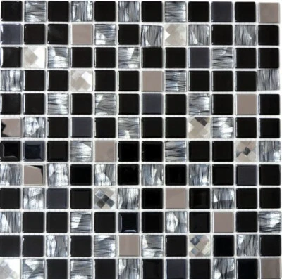 Pâte de Verre Noir Argent Cuisine Mur Wc Bain Miroir Mosaïque WB63-CM-426 1 Mat - Photo 1/4