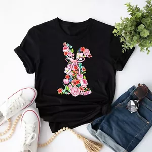 Spring Easter Watercolor Bunny Floral Design for Women Girls T-Shirt - Picture 1 of 36