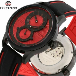Forsining Watch Men's Automatic Mechanical Wristwatch Rubber Silicone Strap Gift - Picture 1 of 17