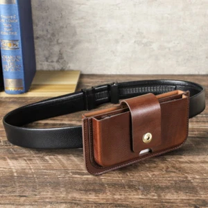 Genuine Leather Cell Phone Holster Belt Pouch Wallet Case Fanny Waist Bag Pack - Picture 1 of 17