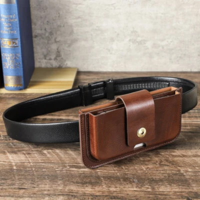 Genuine Leather Cell Phone Holster Belt Pouch Wallet Case Fanny Waist Bag Pack - Image 1 of 4