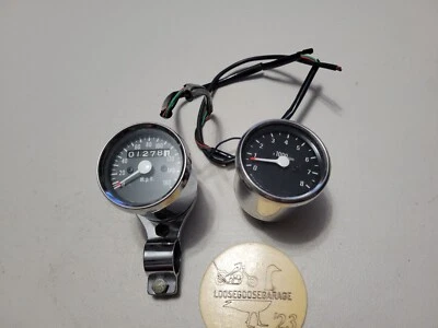 Chrome Mini Speedometer Tachometer 160mph Harley Davidson Chopper Bobber Panhead - Image 1 of 4