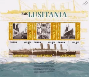 WWI 1915 Sinking of RMS LUSITANIA Ocean Liner Ship Stamp Sheet (2015 Ghana) - Picture 1 of 1