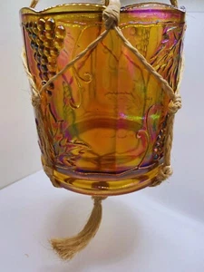 Vintage hanging glass planter- Multi colored- grapes-vine-maple leaf - Picture 1 of 3