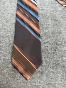 Corbata retro vintage gris azul rayas diagonales poliéster para hombre - Imagen 1 de 7