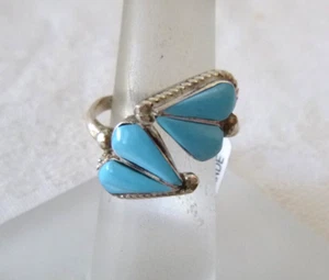 Zuni Joann Cooeyate Turquoise Double Heart Ring 925 Sterling Silver Adj. Size - Picture 1 of 3