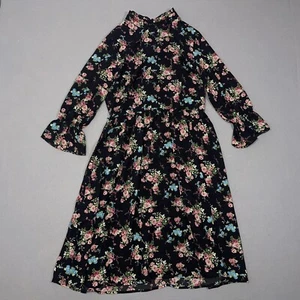 Anthropologie Modcloth Dress Medium Floral Ruffle High Neck Black Cottagecore - Picture 1 of 16
