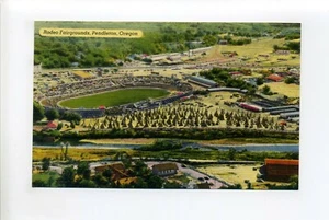 Pendleton ODER Oregon antike Leinen-Postkarte, Luft-Rodeo-Jahrmarkt - Bild 1 von 2