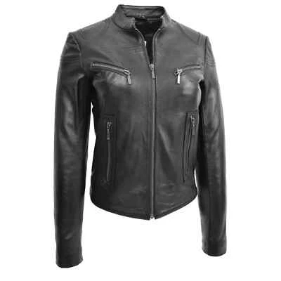 SMART RANGE LEATHER Ladies Leather Jacket Classic Biker Style Black Real Leather Womens Jacket 1821