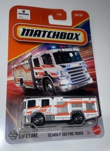 MATCHBOX MBX Scania P360 Fire Truck Diecast White Orange Strip - Picture 1 of 4