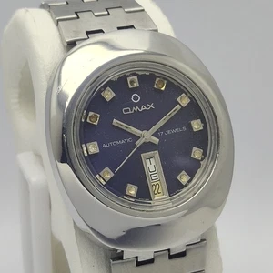 Orologio Uomo Omax Automatico Quadrante Blu Giorno/Data Vintage - Foto 1 di 10