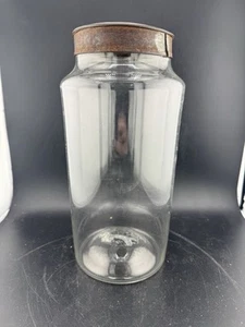 Early American Glass Blown Apothecary Jar Tin Lid Storage Jar Primitives - Picture 1 of 13