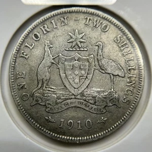 1910 Florin Coin - Very Fine - Edward VII Silver Predecimal First Year of Issue - Picture 1 of 2