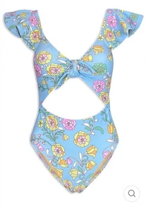 Jessie Zhao Ocean Flower Einteiler Badeanzug Damen S Blau Blumen Cut Out Neu Neu mit Etikett - Bild 1 von 16
