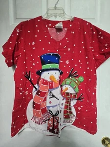 UA Scrubs Scrub Top size L-CHRISTMAS Family Holiday-Snowman-Chest 24.5"/L 28" - Picture 1 of 4
