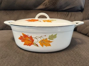 Vintage Descoware Oval Dutch Oven Emaille Gusseisen Herbstblätter Belgien - Bild 1 von 8