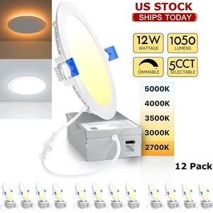 12 Pack 6 Inch LED Recessed Ceiling Light, Dimmable, 2700K-5000K 5CCT,1050LM 12W - Picture 1 of 21