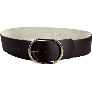 Cinturón Mujer Casa Blanca Mercado Negro Cuero Marrón Oscuro Hebilla Dorada 2.5" Ancho L - Imagen 1 de 9