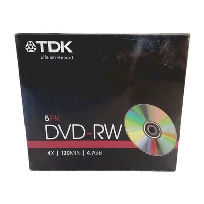 TDK DVD-RW 4.7GB 5 pack 4x 120 min New Sealed Blank Rewritable w/Jewel Cases - Image 1 of 4
