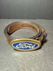 Herren Ariat Western Braun Leder Gürtel 1979 Ford Messing Gürtelschnalle Größe 40 - Bild 1 von 6