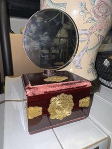 Seltene Vintage chinesische Münz Holz Box mit Spiegel. Sockeldichtung später hinzugefügt - Palisander? - Bild 1 von 12