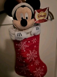 NWT Disney Mickey Mouse Red Plush Stocking Christmas Snowflake Cute Collectibl - Picture 1 of 9