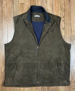 Peter Millar Genuine Suede Leather Full Zip Vest Brown Men’s Size 2XL - Picture 1 of 5