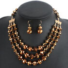 3 Rows Multi Layer Glass Beads Bridal Necklace Earrings Jewelry Sets For Women