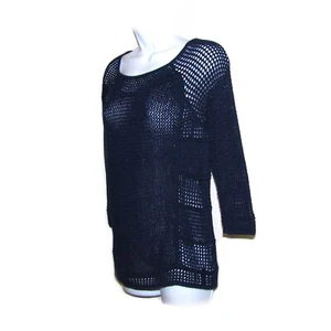 Rachel Roy Women’s Open Knit Crochet Sweater Sz Medium Royal Dark Blue Pullover - Picture 1 of 15