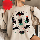 Boże Narodzenie Czarny kot Bluza, Czarny kot Kotek Boże Narodzenie, Prezent dla miłośnika kotów, Kot