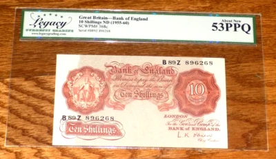 GREAT BRITAIN 10 Shillings 1955-60 P-368c LEGACY 53 PPQ About New England Note - Image 1 of 4