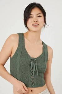 NWT Forever 21 Sweater-Knit Lace-Up Tank Top / Vest - Cypress Green - XS - Picture 1 of 6